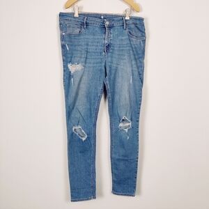 Old Navy Women's Distressed Skinny Jeans in Blue Size 14 Cotton